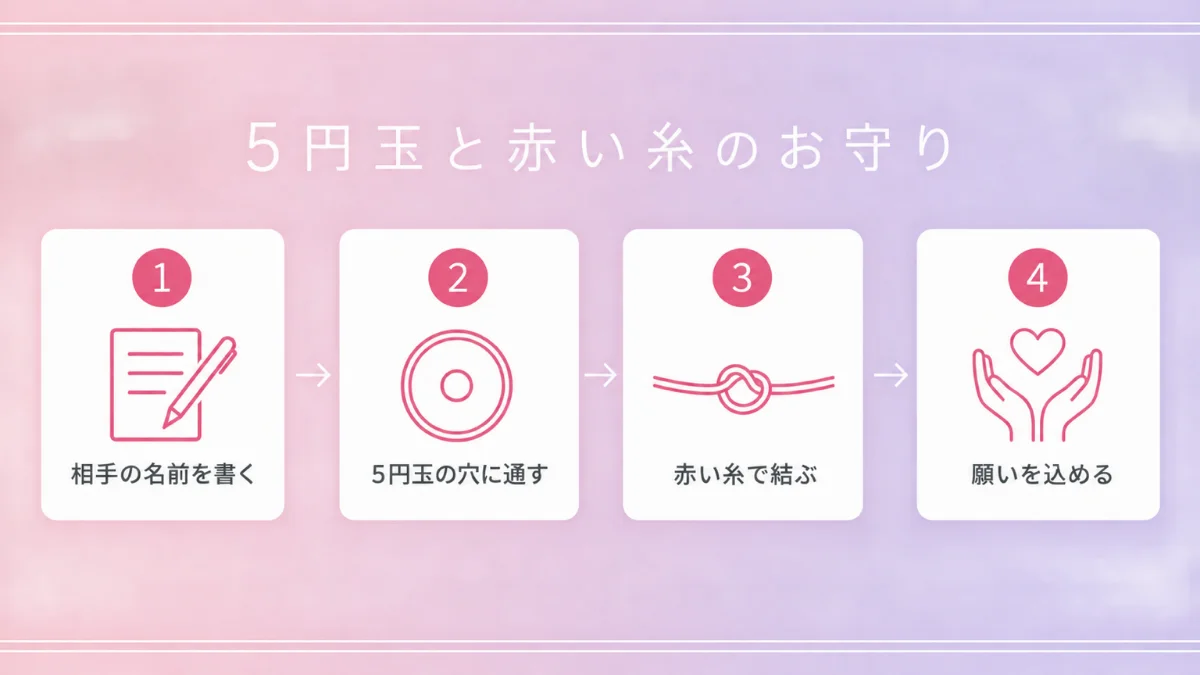 5円玉と赤い糸のお守りのやり方